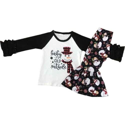 Good selling christmas fall winter baby girl snowman print clothing outfit