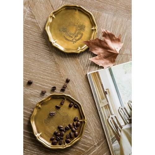 Copper Plate 12.5cm Snack Tray Dessert Plates Dinnerware Jewelry Storage Tray Carved Flowers