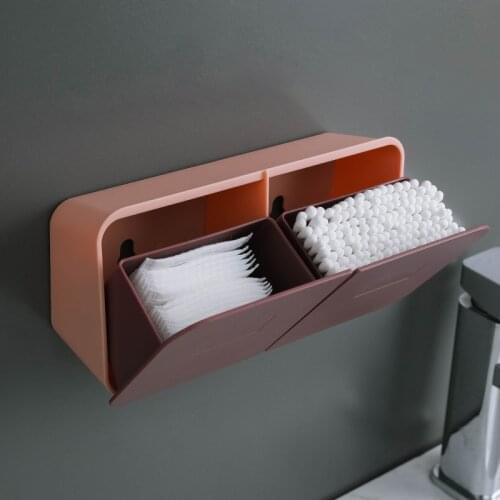 Bathroom Wall Mount Organizers Storage Box Cotton Pad Organizer Storage Container Rack Makeup Organizer Free Punching Dust-Proof