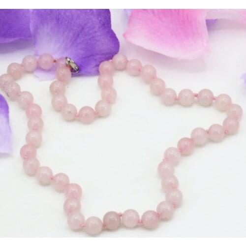Charms Vintage Lady Pink Crystal Cherry Stone Jades Chalcedony 8mm Round Beads Necklace Women Gift Chain Jewelry 18inch B3199