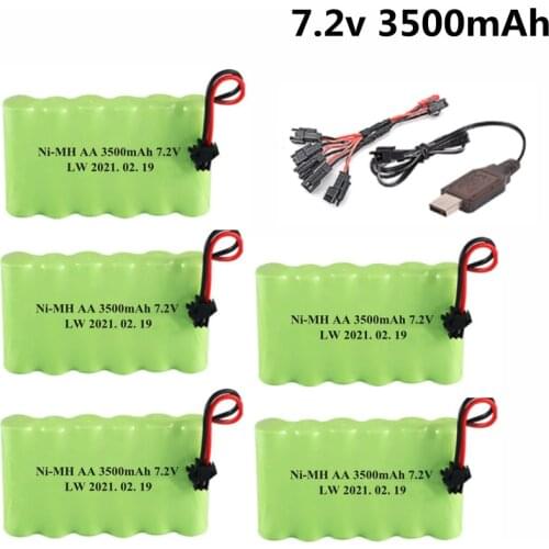 7.2v 3500mah Ni-MH rechargeable battery For Rc Toys Cars Tanks Robots Guns Boats upgrade 7.2 V 3000 MAH SM plug with charger