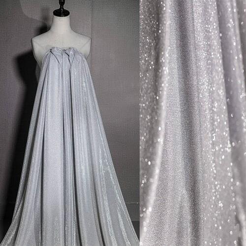 Premium White W/Silver Glitter Sparkle Stretch Tulle Fabric Sold by the Meter