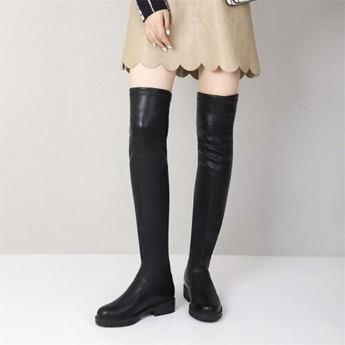 PXELENA 34-43 2021 Fall Winter Shoes Slim Fit Stretch Thigh High Boots Women Low Heels Slip On Riding Knight Over The Knee Boots