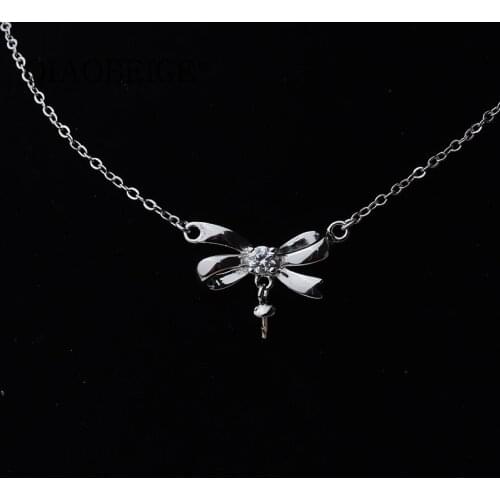 QIAOBEIGE DIY Pearl Jewelry Accessory Silver Color Necklace Crystal Wedding Accessories little butterfly necklace