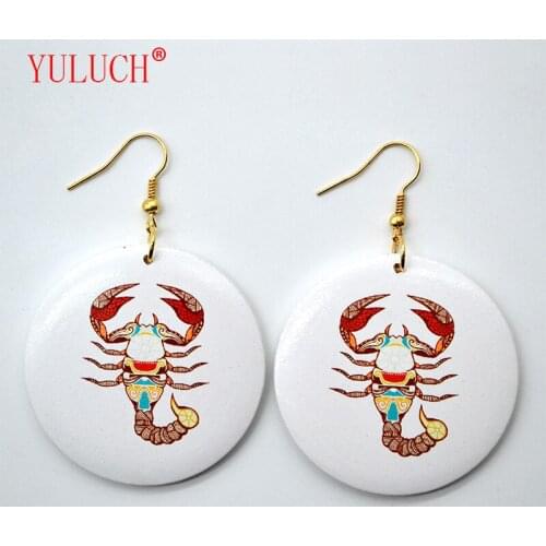 YULUCH Original Chinese hand-made color printing lobster wooden round pendant earrings jewelry for women jewelry