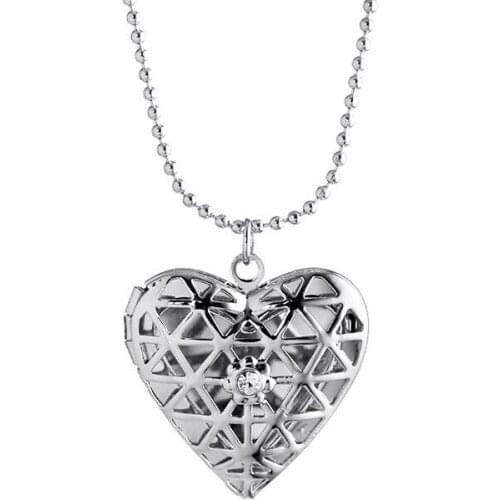 Rhinestone Heart Floating Locket Pendant Necklace Can Open Photo Frame Heart Necklace Jewelry For Women YT-N67