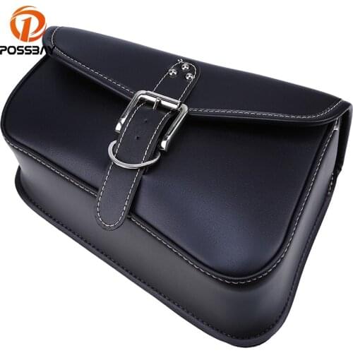 POSSBAY Motorcycle Saddle Bag Side BagsBlack PU Leather Tool Bag Storage for Harley Iron 883 Sportster 1200 Outdoor Moto Pocket