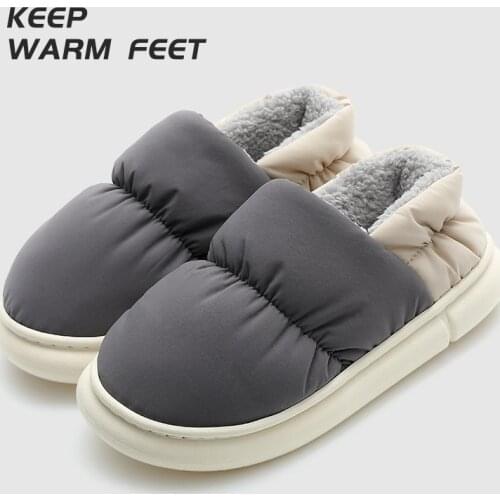 New Winter Slippers Warm Men Shoes Waterproof Women Couples Non-Slip Plush Cotton Indoor Outdoor Cozy Home Autumn Thick Heel