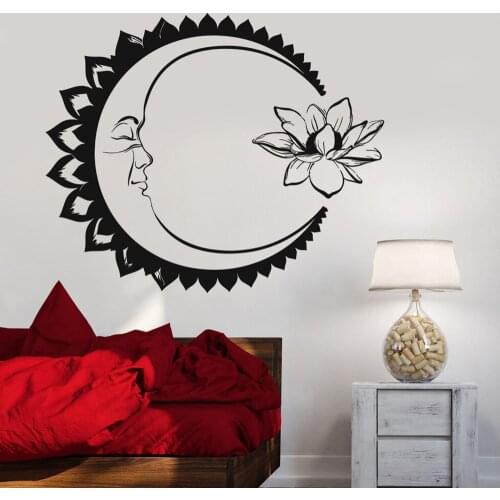 Vinyl Decal Moon Lotus Flower Wall Decal Meditation Yoga Wall Stickers for Home Wall Decor Removable Yoga Decoration Mural C635