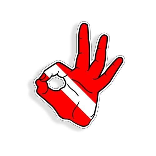 Red ok gesture sign sticker sign diver down flag vinyl scuba diving window tag