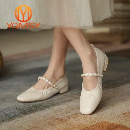 YQMSY Fashion Mary Janes Shoes Women Square Low-Heeled Round Head String Bead Shoes Leisure Commute Buckle Strap Lady Pumps AS81