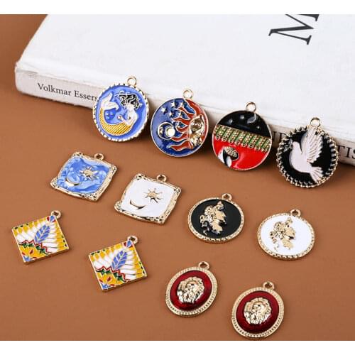 6pcs Hot Style Ladies pattern sun moon mermaid earrings for women vintage round square geometric pendant DIY earring material
