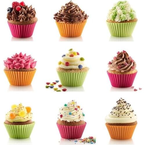 12pcs/set Silicone Cakes Molds Round Shaped Muffin Cupcake Cup Kitchen Cooking Bakeware Pastry Maker Baking Tools Party Supplies