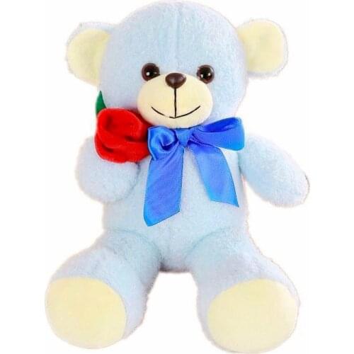 2018 Pink blue bear animal plush Doll & bear holding roses stuffed toy Birthday gift for children and lovers 25cm