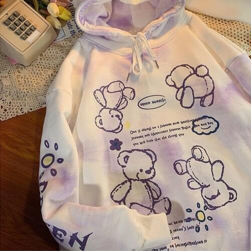 2021 Fashion Autumn Kawaii Hoodie Tops Women Thick Warm Cute Pink Oversized Sweatshirt Hooded Harajuku Vintage Tie Dye Pullovers