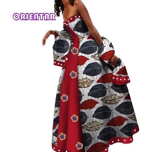 African Dresses for Women African Batik Wax Print Sexy Backless Off Shoulder Ankara Dress Evening Party Ball Gown Dress WY3827