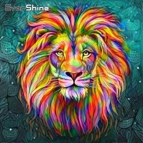 EverShine Full Drill Square Diamond Embroidery Animal 5D Diamond Painting Lion Rhinestones Mosaic Cross Stitch Handmade Gift