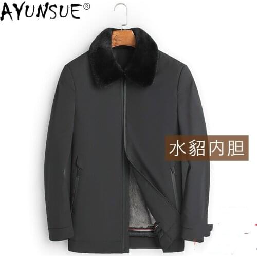 AYUNSUE 5XL Jacket Men Clothing Winter Man Jackets Thick Clothes Real Mink Fur Coat Male Silk Cotton Sleeves Ropa Hombre LXR815