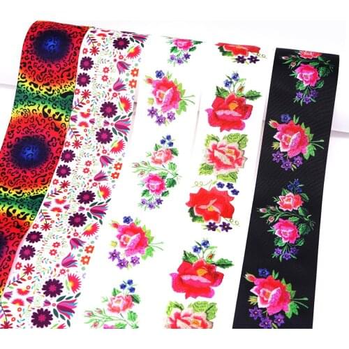 Free shipping 50 yard mexican flower printed grosgrain ribbon 31023