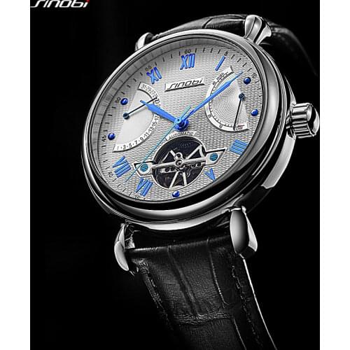 SINOBI Mens Automatic Mechanical Watch Tourbillon Males Skeleton Wrist Watches Quality Gift Box Wristwatches Relojes Mecanicos