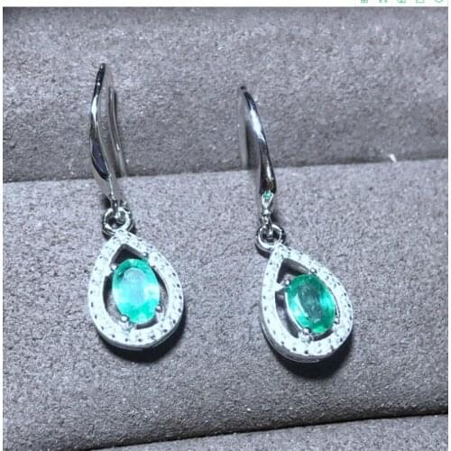 Emerald stud earring Free shipping Natural real emerald 925 sterling silver earrings