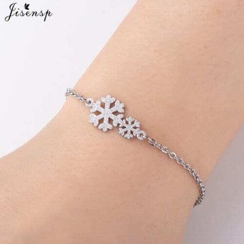 Jisensp Christmas Stainless Steel Snowflake Charm Bracelets for Women Kids Adjustable Flower Bracelet Bangle Valentines Day Gif