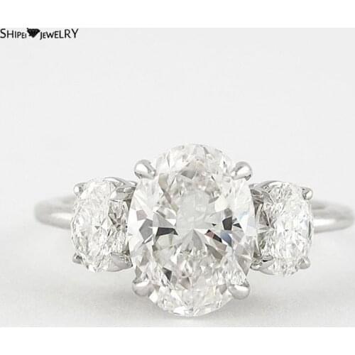 Shipei Classic 100% 925 Sterling Silver Oval Cut Created Moissanite Diamonds Gemstone Anniversary Party Women Rings Fine Jewelry