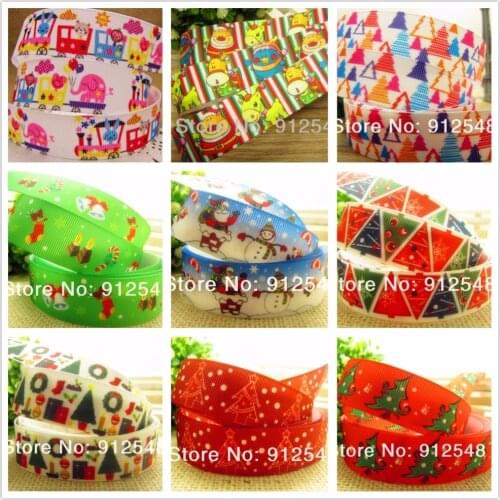 YJHSMY Christmas,1'' (25mm) 9style 5yard/lot Printed grosgrain ribbon,Santa Claus with Christmas Snowman,Diy 9143