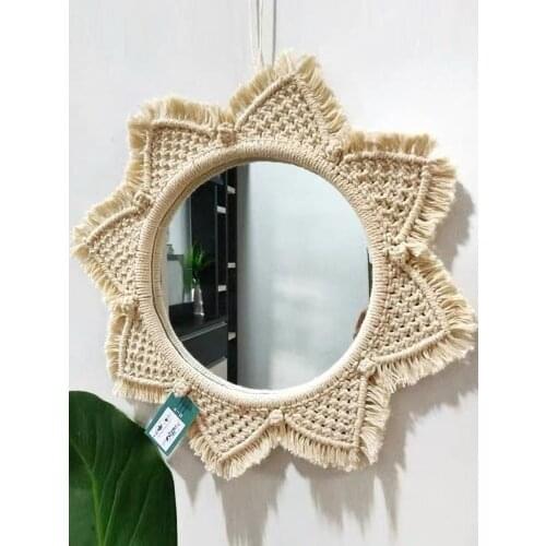 Creative Handmade Mirror Tapestry Hanging Wall Decoration Bathroom Home Decor Make Up Mirrors Cotton Rope Weaving Deckorative