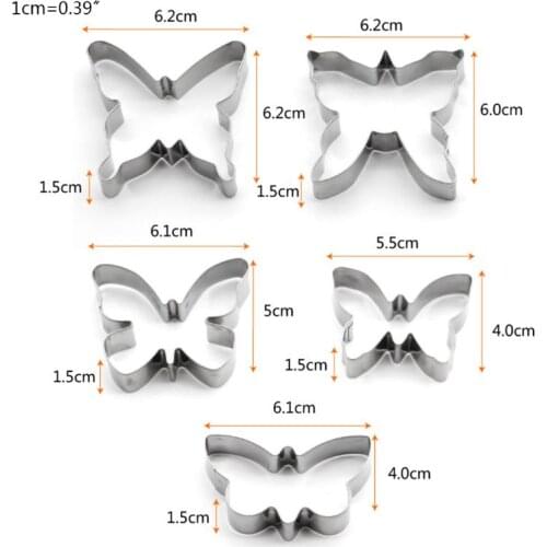 M17D 5 Pcs Easter Butterfly Cookie Cutter Different Shapes Stainless Steel Biscuit Cutters Baking Kitchenware