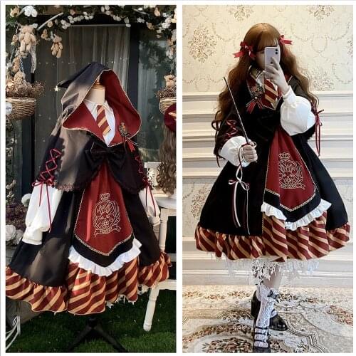 Magic Academy Lolita Lion House Cloak fake two pieces of British tie badge jk uniform dress Cos Loli sweet Lolita dress suit
