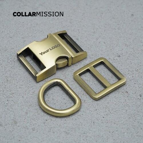 Metal buckle+Tri-Glid+D ring/set)engraving copper 20mm metal plated buckle for DIY dog collar leash set harness DIY parts