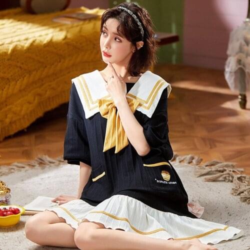 New Cute Sleepwear Womens Cotton Short Sleeve Long Dresses Nightdress Plus Size Nightwear Girls Sleepshirts Casual Pajamas XXL