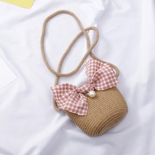 Fashion Summer Children Girls Shoulder Bag Beautiful Bowknot Straw Messenger Bag Kids Keys Coin Purse Cute Princess Mini Handbag