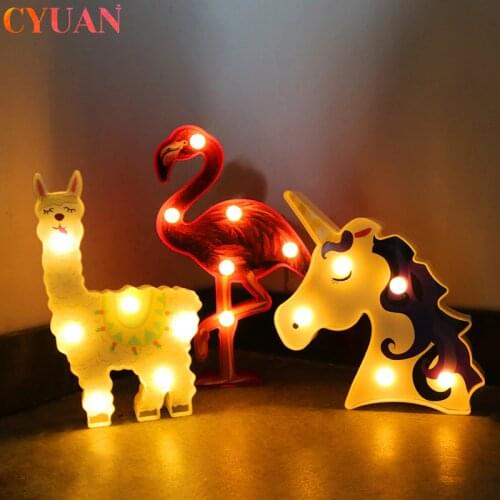 Cartoon Night Lights Flamingo Alpaca Unicorn Lamp LED 3D Painted Lamp Kids Gifts Home Decor Unicorn Party Table Decorations