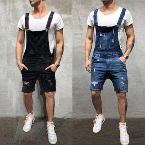 Mens Overalls Baggy Jeans Shorts Jumpsuits Men Shorts Summer Clothing Street Distressed Denim Bib Overalls Man Pants Plus Size