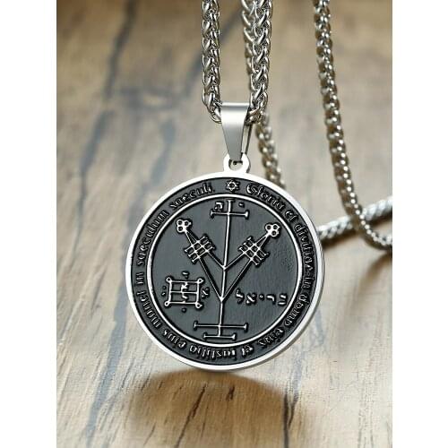 Mens Punk Fourth Pentacle of Jupiter Key of Solomon Seals Pendant Necklace with 24" Stainless Steel Chain