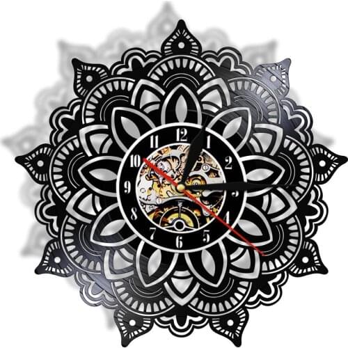 Mandala Flower Vinyl Record Wall Clock Silent Wall Clock Modern Design for Yoga studioDecor Mandala Seeds Yoga Souvenir Gift