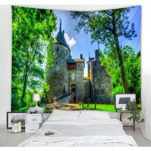 Nature tree tapestry wall hanging forest castle fairytale hippie wall hanging bohemian style home ranch art decoration