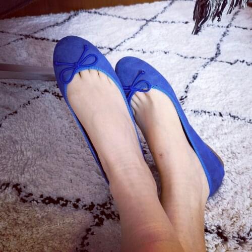 New 2021 Ballet Flats Suede Blue Bow Sweety Lovely Daily Round Toe Shallow Classic Basic Womens Autumn Work Casual Shoes