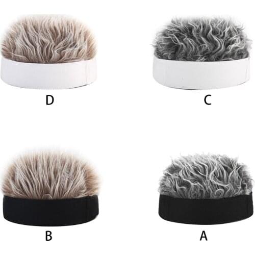 Men Women Novelty Hip Hop Beanie Hat with Spiked Fake Hair Funny Retro Short Melon Wig Skull Landlord Cap Adjustable Streetwear