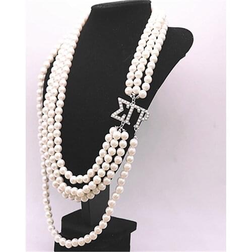 White Pearl Multi Lines Greek Letters College Organization Sorority Sigma Gamma Rho Necklace SGRHO Women Choker Jewelry