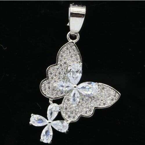 35x21mm Romantic Butterfly Shape Created White Sapphire White CZ Gift 2020 Silver Pendant