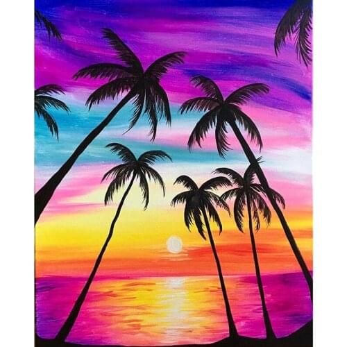 Full square diamond painting coconut trees rhinestone embroidery picture landscape mosaic sticker diamond art drawing wall paper