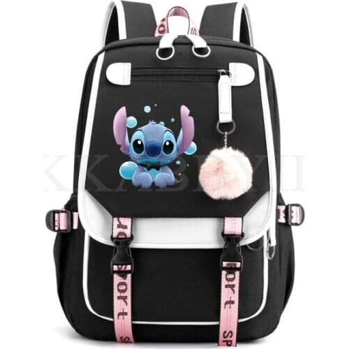 Casual Stitch Backpacks for Teenager Girls USB Charge Schoolbag Women Daily Mochila Bagpack School Backpack Travel Bags