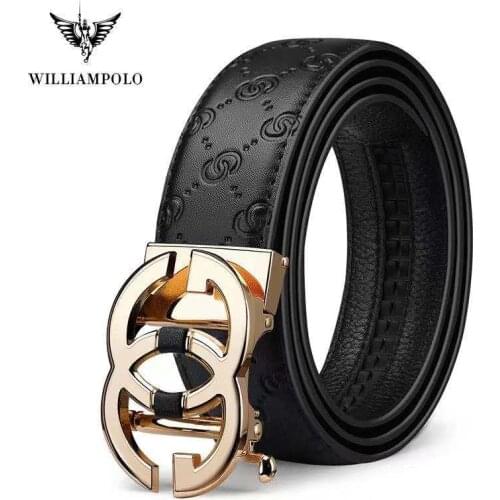Genuine Luxury Leather Mens belt Brand Designer Leather Strap Automatic Buckle Fashion Belt Gold #19535-37P