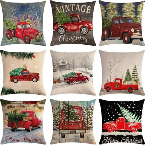 CANIRICA Christmas Pillow Red Car Cushion Cover 45x45cm Farmhouse Home DÉCor Living Room Chair Christmas Decorations For Home