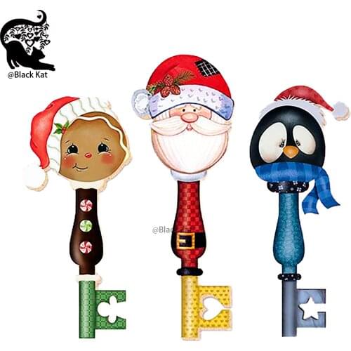 Christmas Santa Claus Gingerbread Man Penguin Key Metal Cutting Dies Hat Stencil For DIY Scrapbooking Gift Cards Decorative