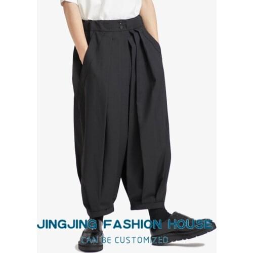 S-6XL!! 2021 black pleated nine minute pants deconstruction of Japanese black niche designer brand pleated pants male