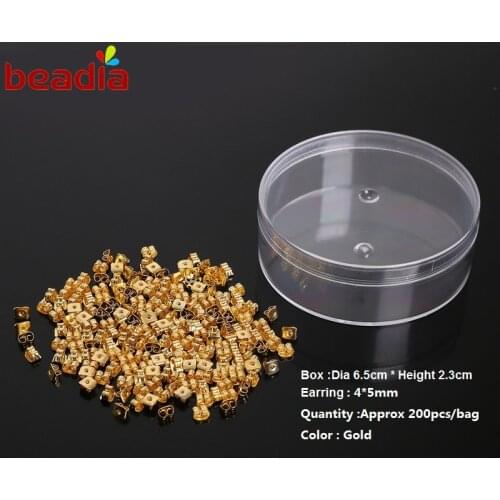 Box Dia 6.5cm *Height 2.3cm Earplugs Size 4*5mm 200pcs/Box DIY Gold & Rhodium Box Packaging Earring For DIY Jewelry Findings